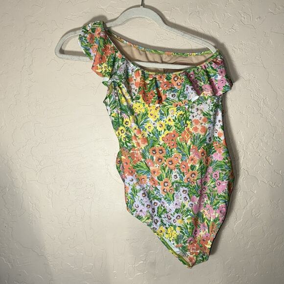 Motherhood Maternity Women's Beach Bump Ruffle-Front One shoulder swimsuit - Picture 4 of 9